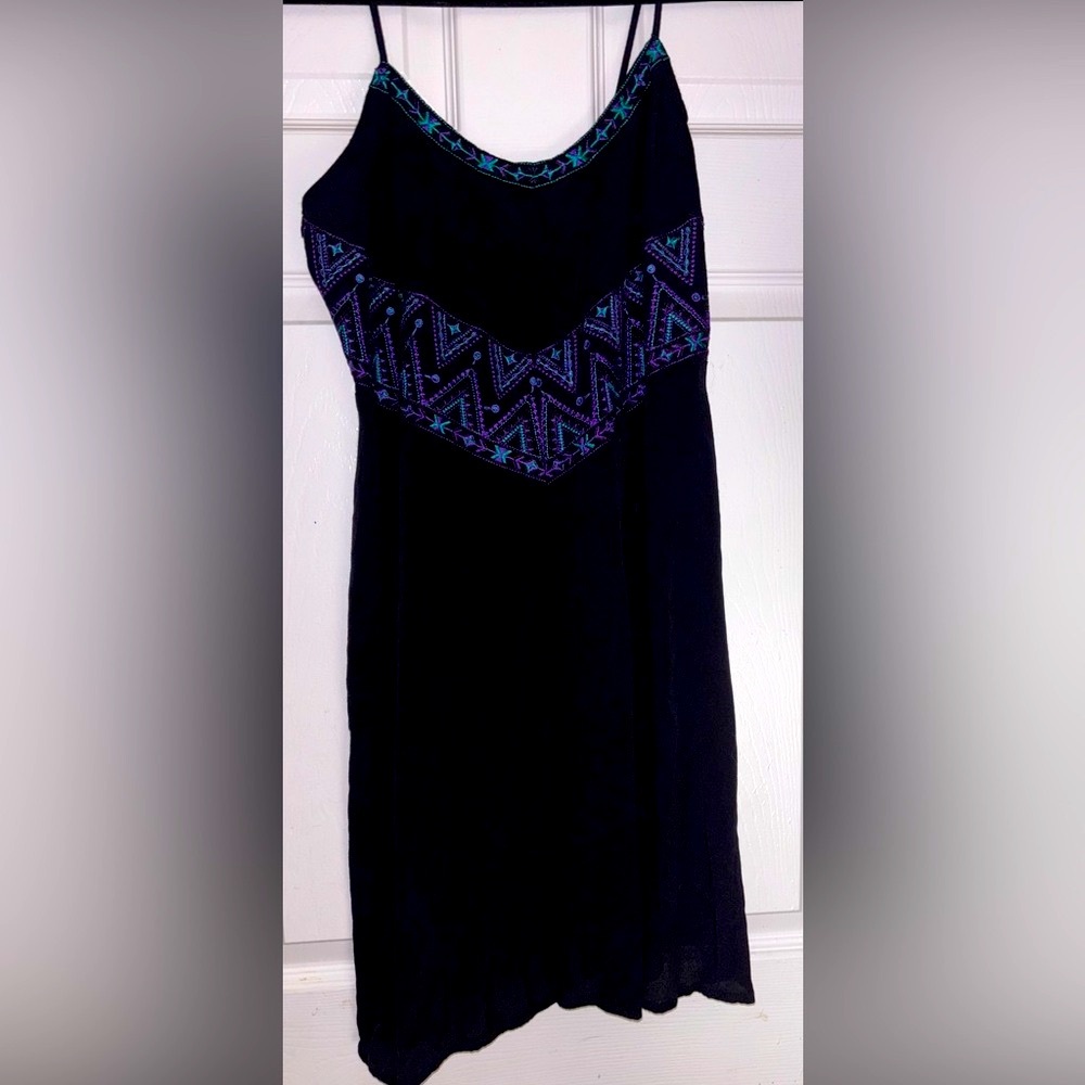 Black Dress with Purple and Blue Embroidery